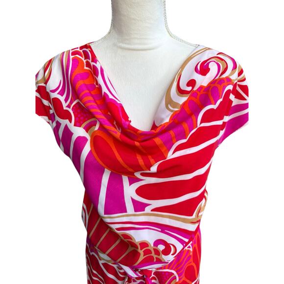 Natori Tie Waist Cowlneck Cap Sleeve Abstract Seashell Mini Dress - S - Picture 5 of 10